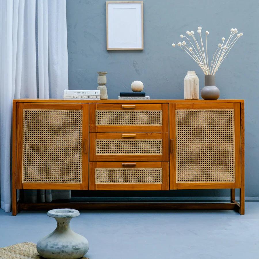 TEAK WOOD & RATTAN CABINETS & SIDEBOARD - Ouch Cart