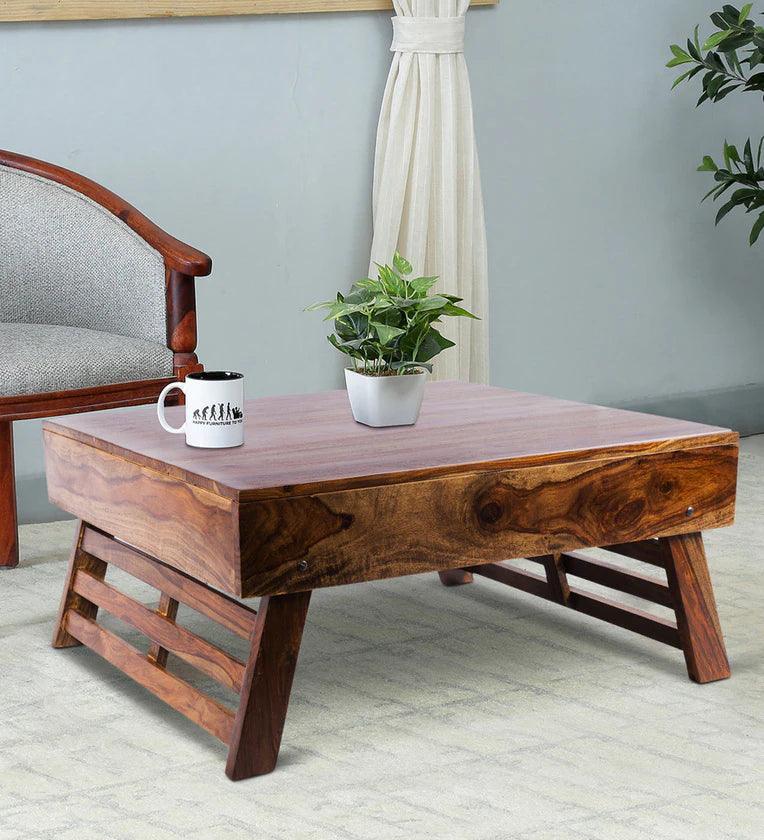 Sheesham Wood Coffee Table in Teak Finish - Ouch Cart