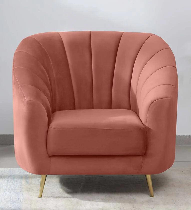 Velvet 1 Seater Sofa In Blush Pink Colour - Ouch Cart