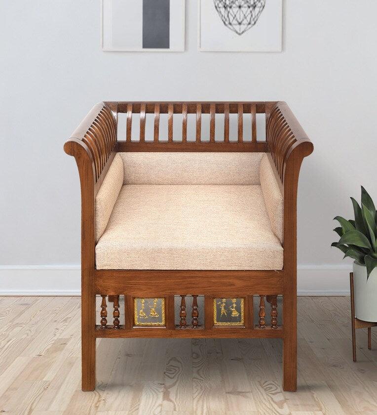 Solid Wood 1 Seater Sofa in Walnut Colour - Ouch Cart