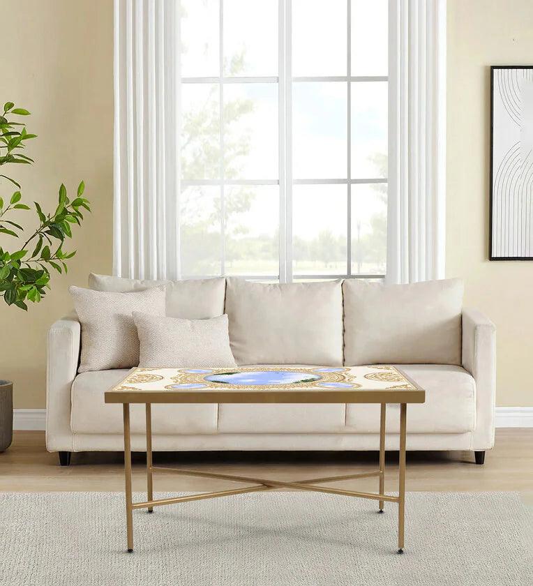 Glory Glass Top Coffee Table in Blue Colour - Ouch Cart