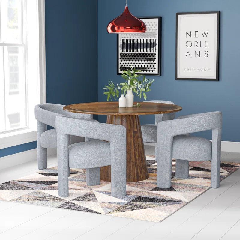 Modern Round Wooden Dining Table Set with Upholstered Chairs – 4 Seater Contemporary Design Ouch Cart