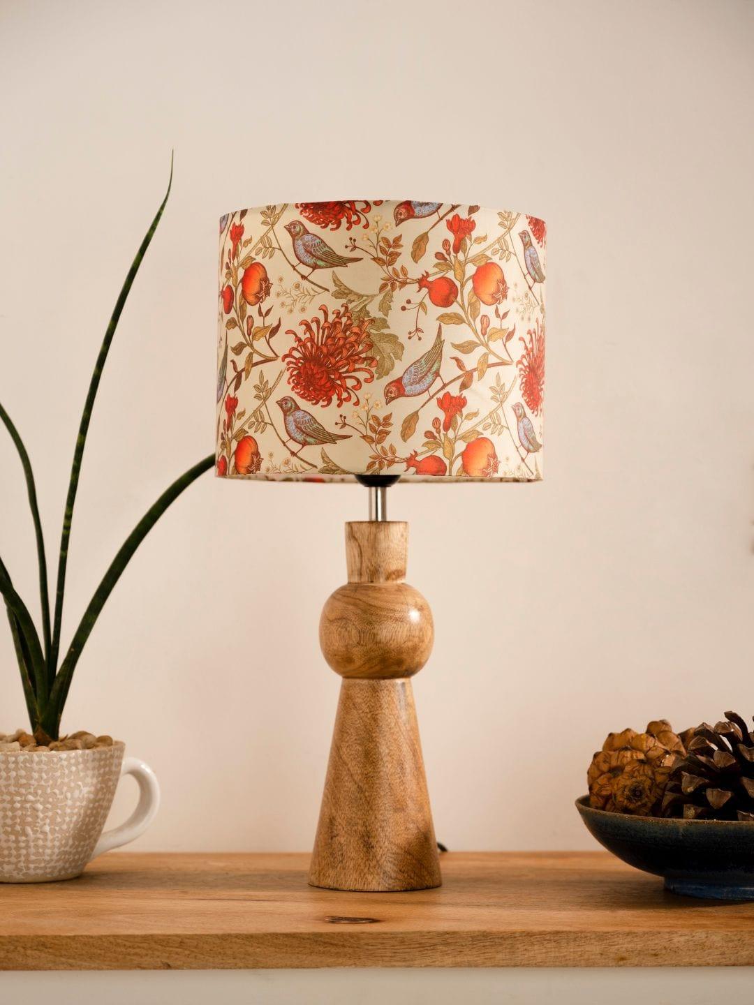 Wooden Skirt Lamp with Multicolor Birdy Shade - Ouch Cart