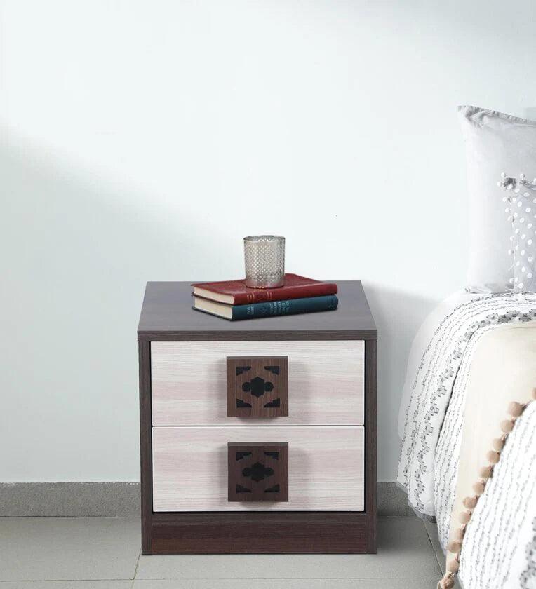 Bedside Table In Walnut Finish With Drawers - Ouch Cart