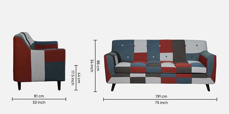 Fabric 3 Seater Sofa In Red Multicolour - Ouch Cart