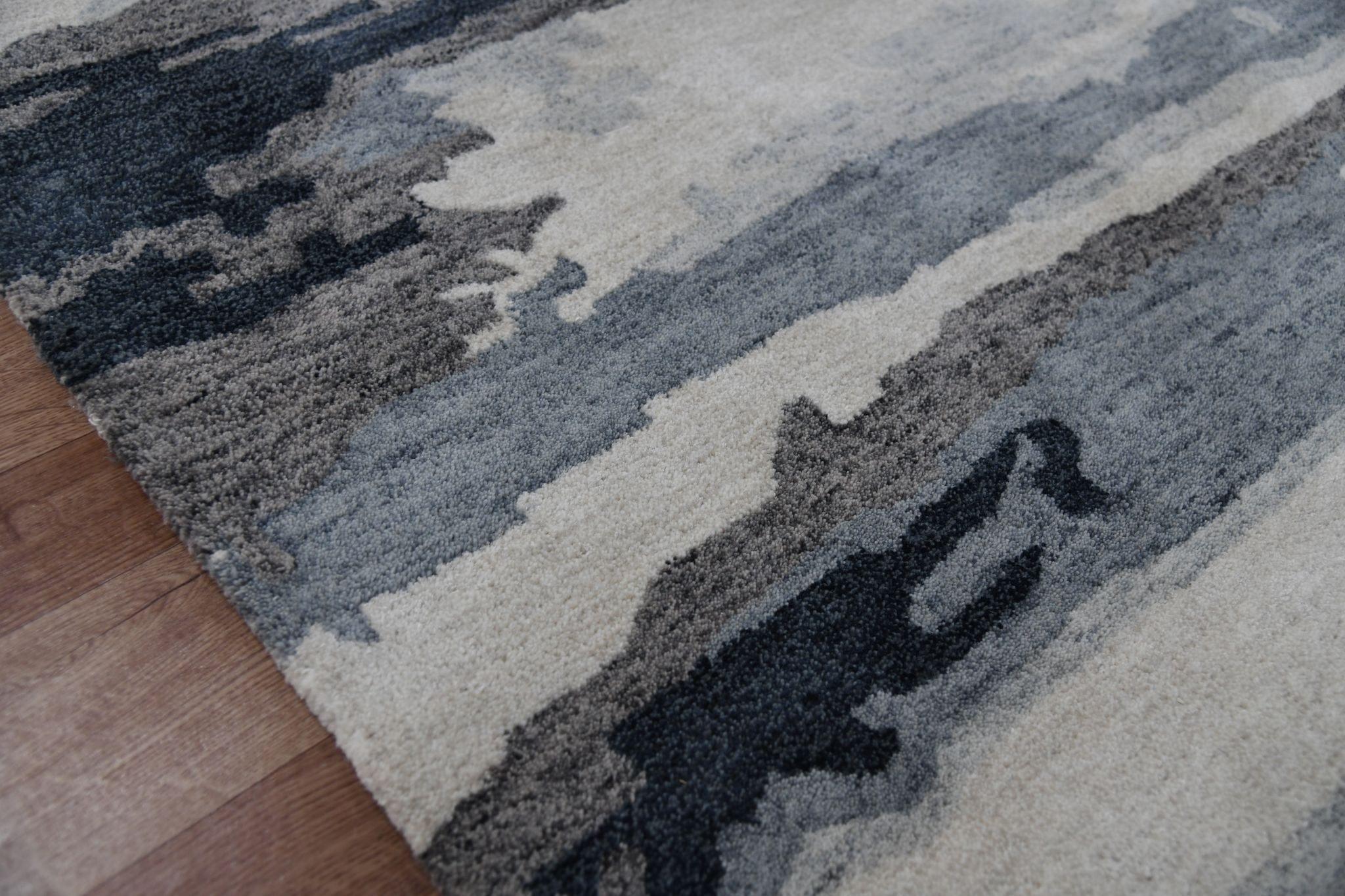 Dark Gray Wool & Viscose Abstract 5x8 Feet Hand-Tufted Carpet - Rug - Ouch Cart