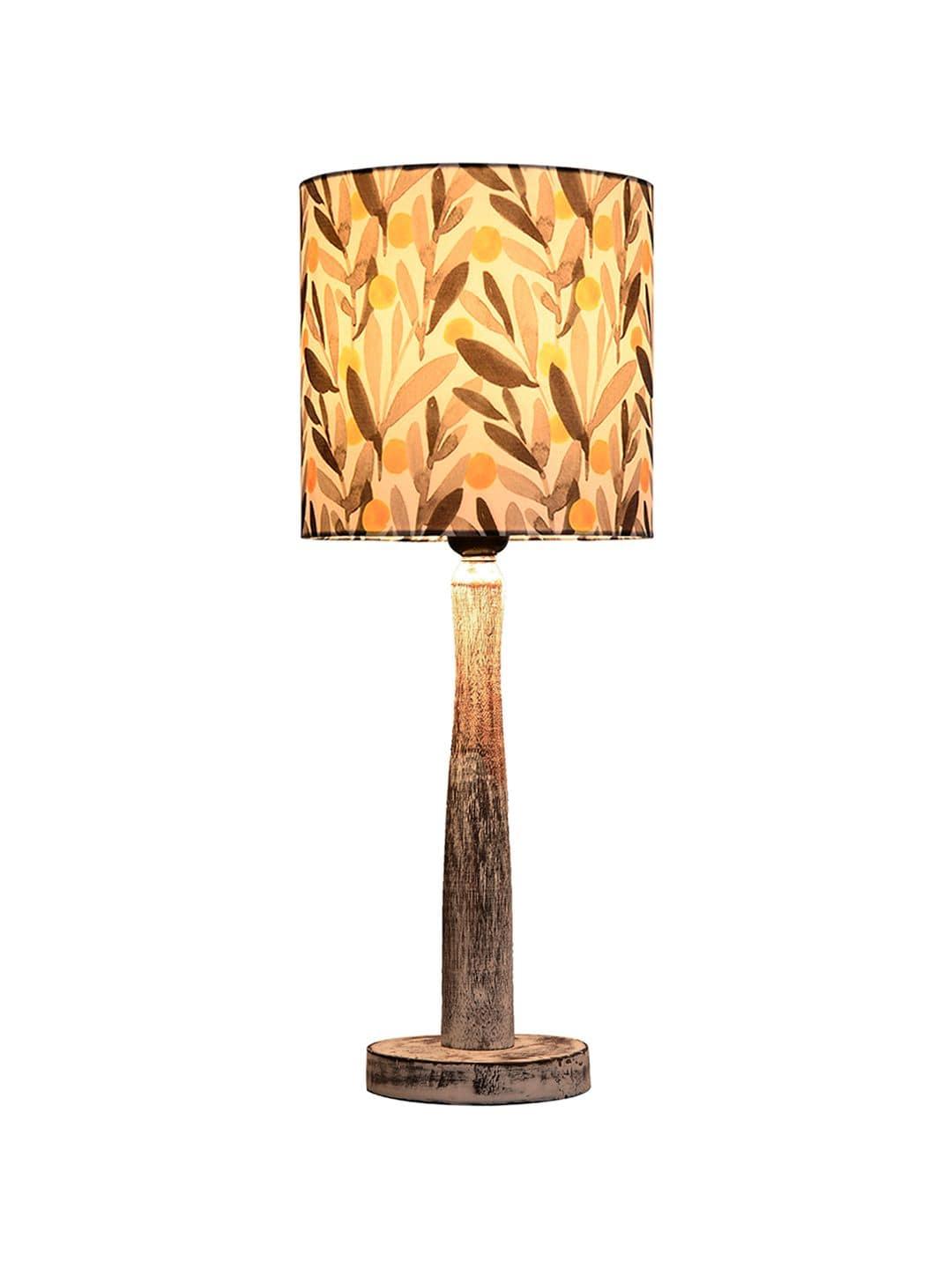 Distress White Wooden Lamp with Yellow Leaf Shade - Ouch Cart