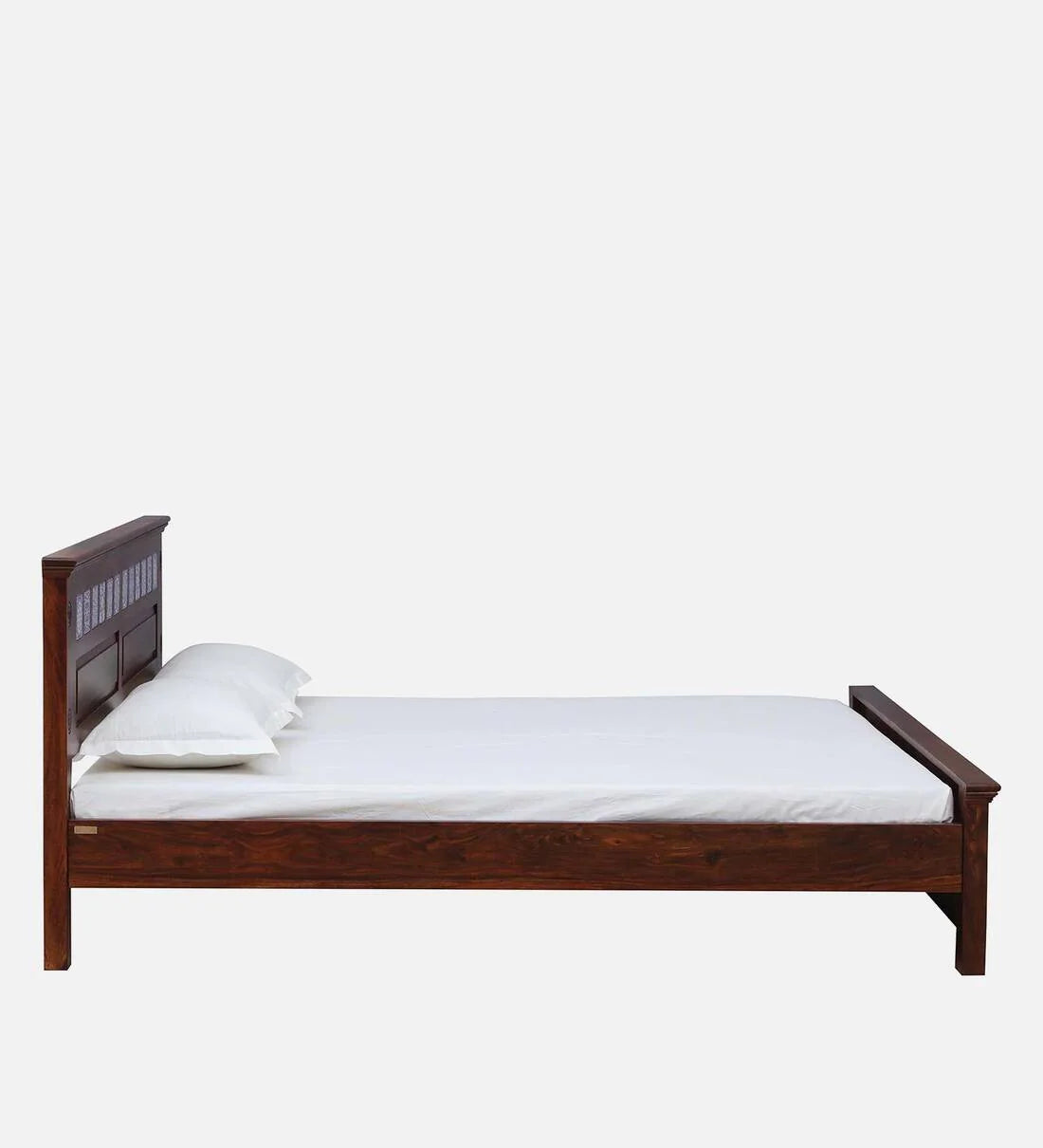 Sheesham Wood King Size Bed In Scratch Resistant Honey Oak Finish with Tiles on Footrest