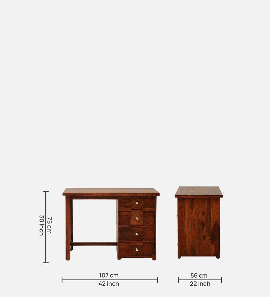 Kelty Sheesham Wood Writing Table In Honey Oak Finish With Drawers, - Ouch Cart