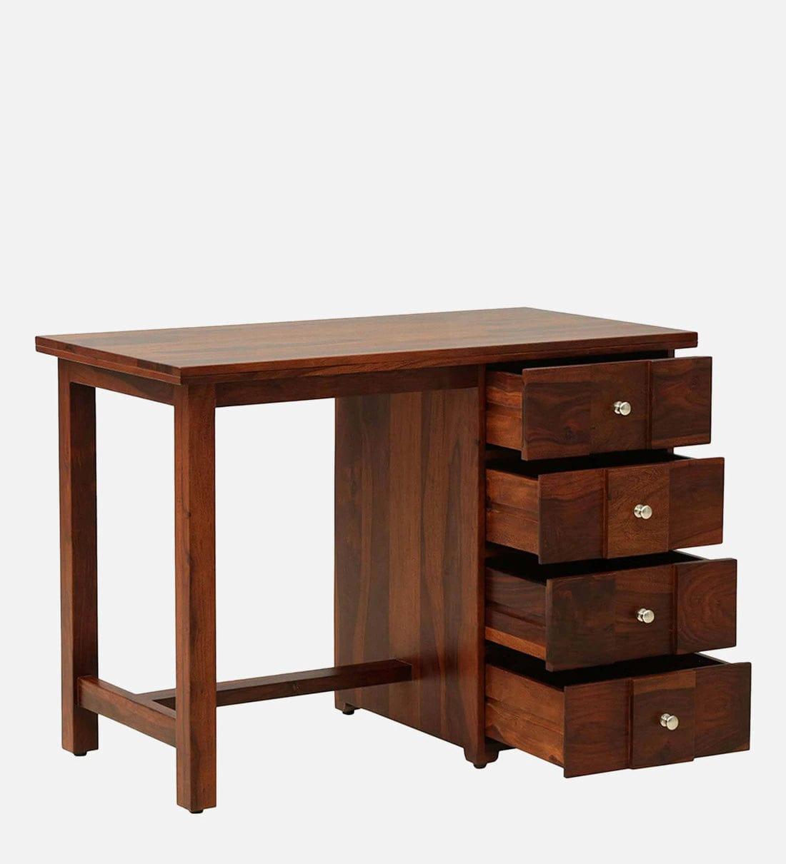 Kelty Sheesham Wood Writing Table In Honey Oak Finish With Drawers, - Ouch Cart