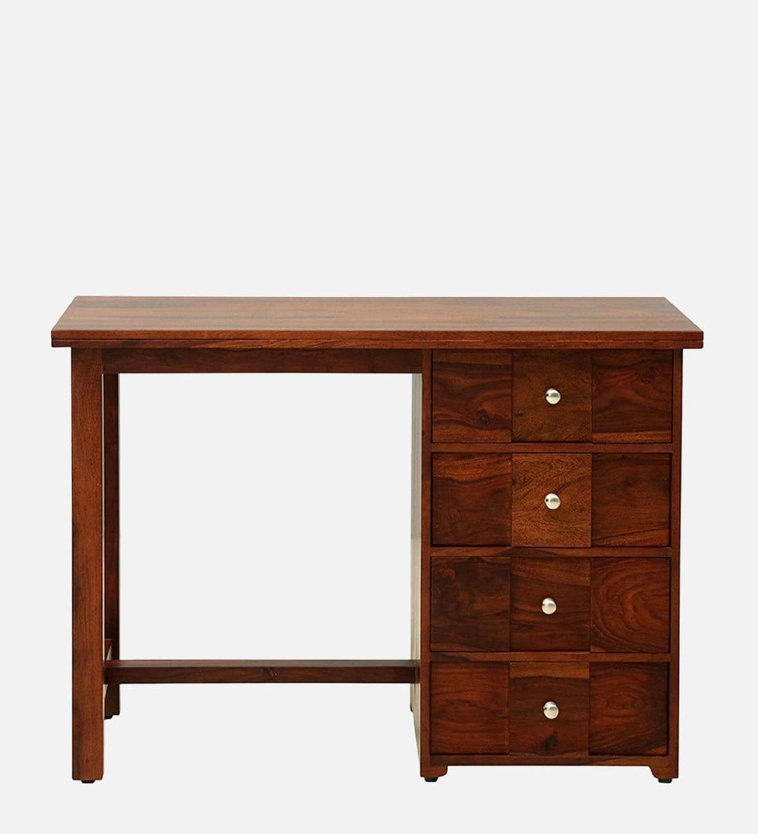 Kelty Sheesham Wood Writing Table In Honey Oak Finish With Drawers, - Ouch Cart