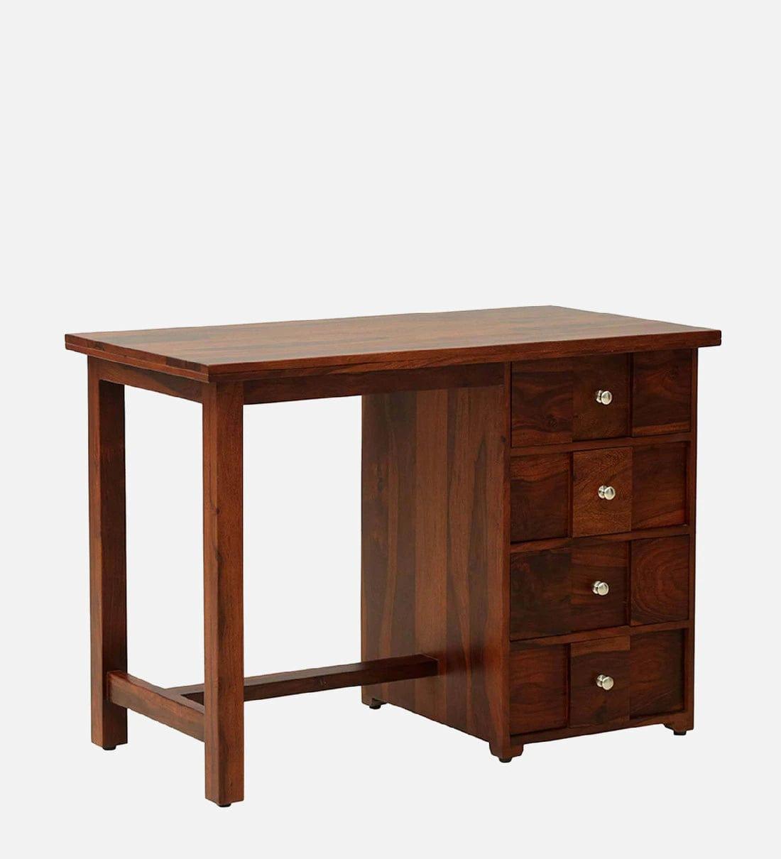 Kelty Sheesham Wood Writing Table In Honey Oak Finish With Drawers, - Ouch Cart