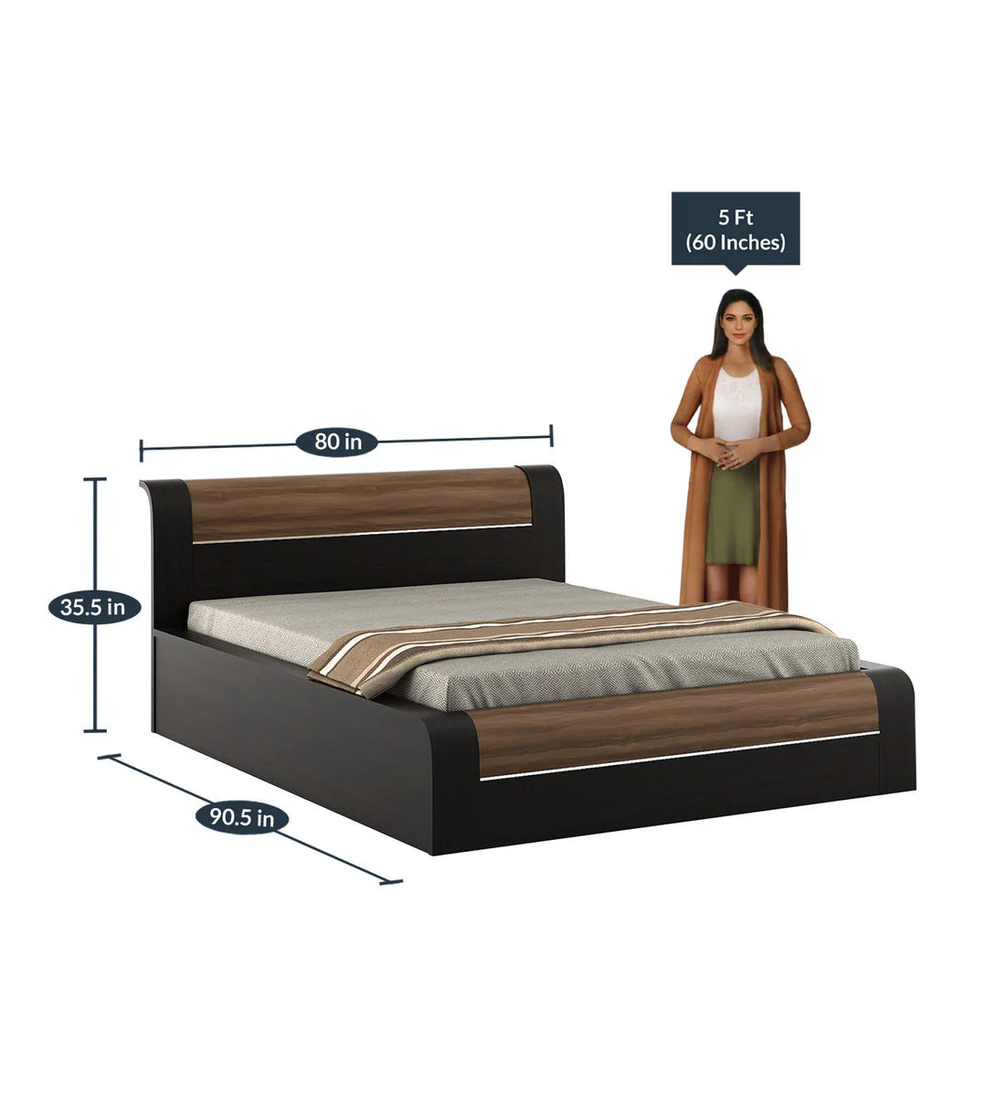 Amazon King Size Bed in Natural Wenge Woodpore Finish with Hydraulic Storage