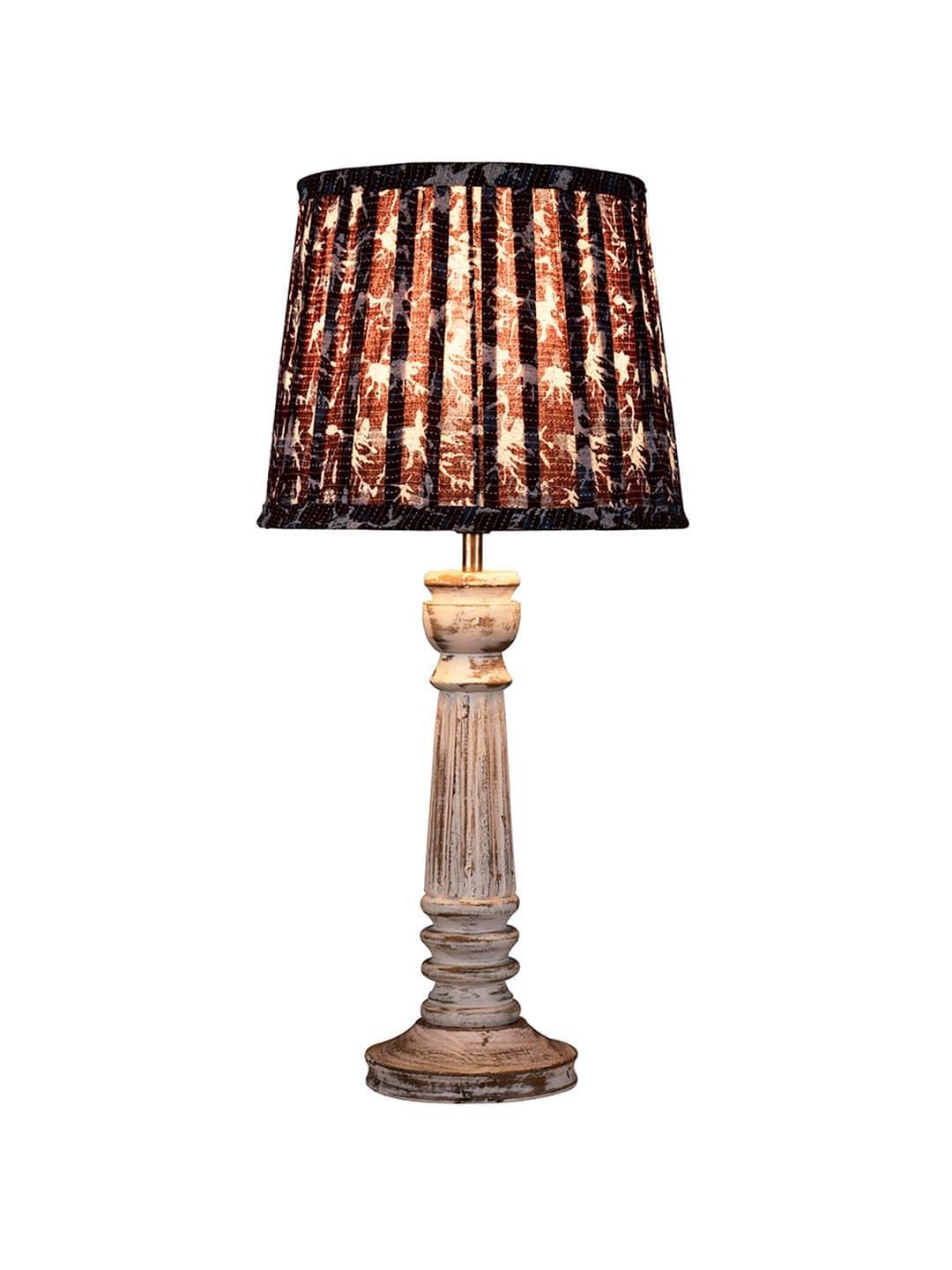 Wooden Pillar White lamp with pleeted Colorful Soft Shade - Ouch Cart