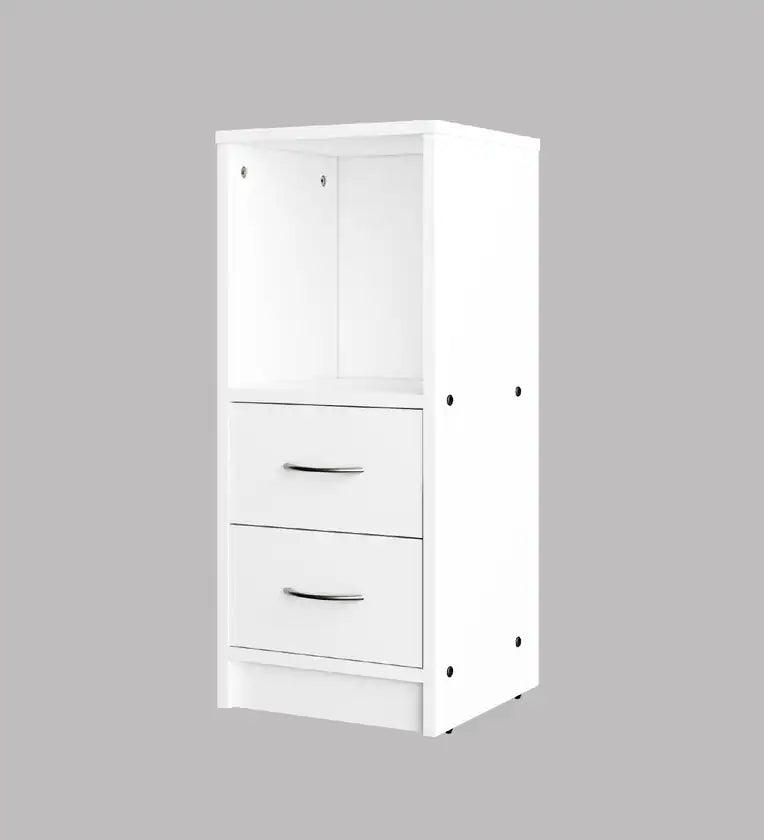 Bedside Table in White Colour With Drawers - Ouch Cart
