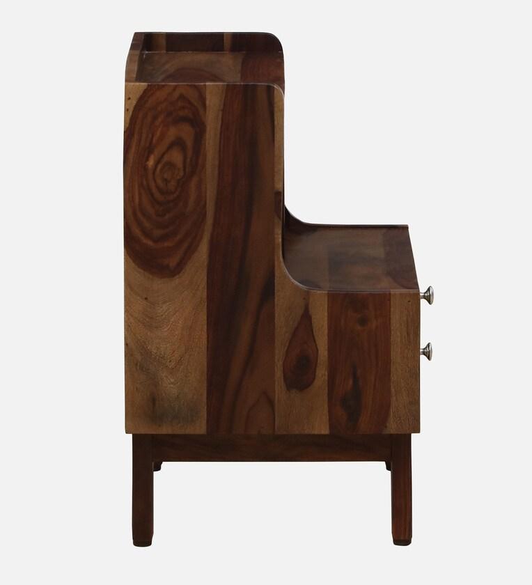 Sheesham Wood Bedside Table In Provincial Teak Finish With Drawers & Shelve - Ouch Cart