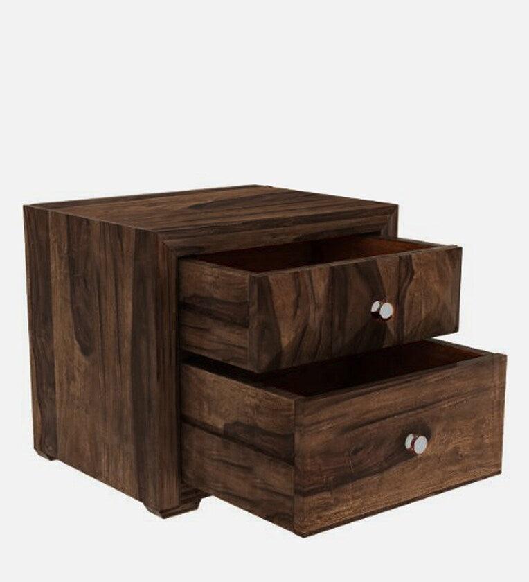 Sheesham Wood Bedside Table In Provincial Teak Finish With Drawers - Ouch Cart