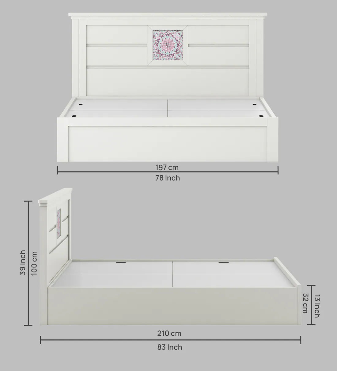 Bryan King Size Bed in Kingston White Finish with Box Storage