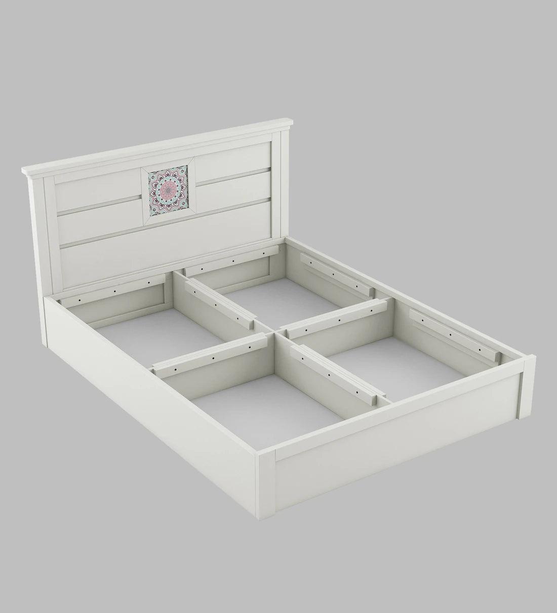Bryan King Size Bed in Kingston White Finish with Box Storage - Ouch Cart