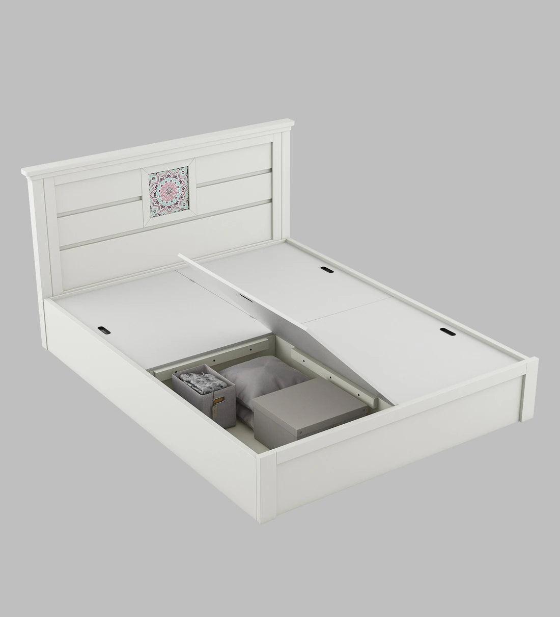 Bryan King Size Bed in Kingston White Finish with Box Storage - Ouch Cart