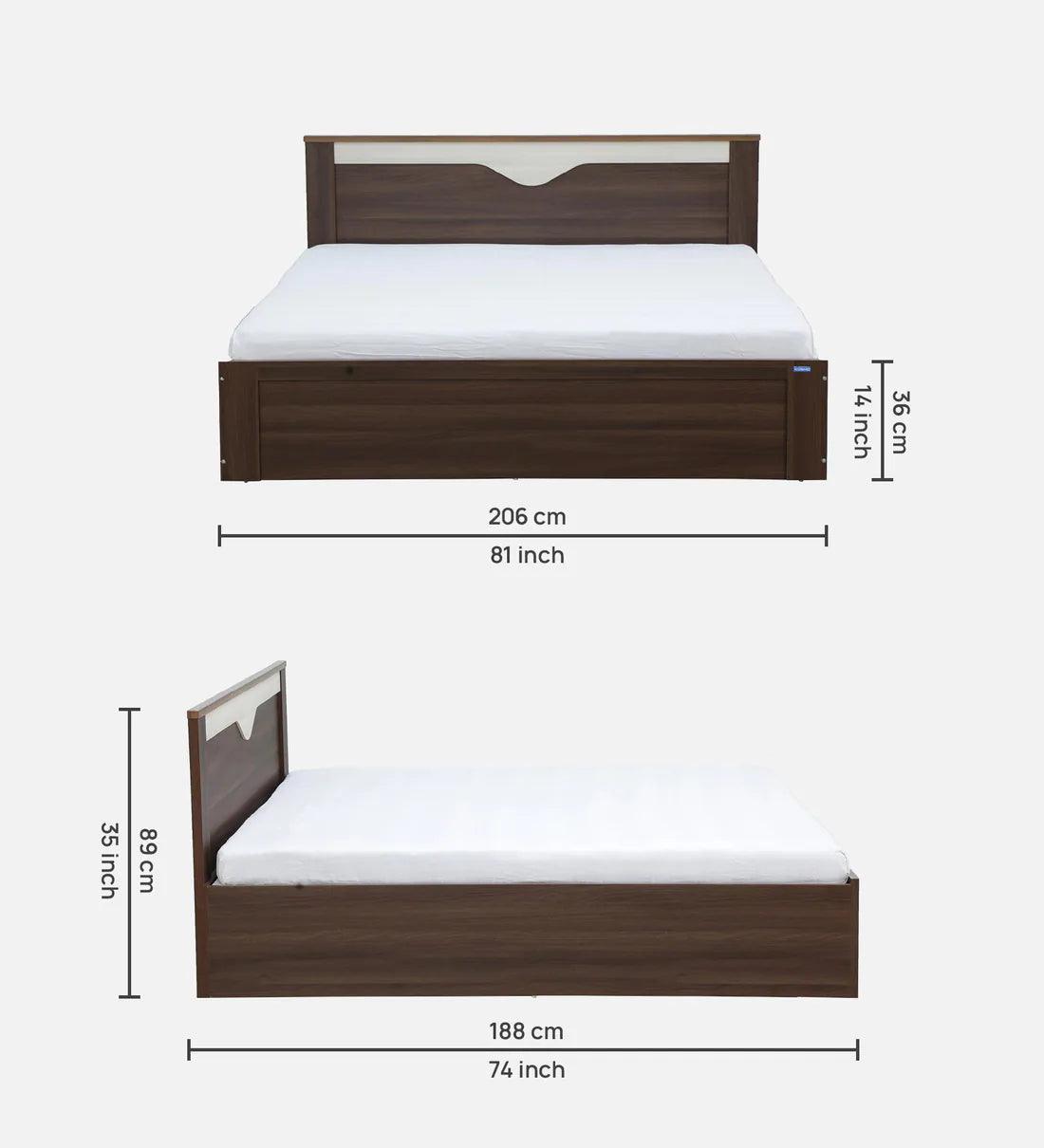 Crescent King Size Bed in Dark Acacia Finish with Box Storage - Ouch Cart