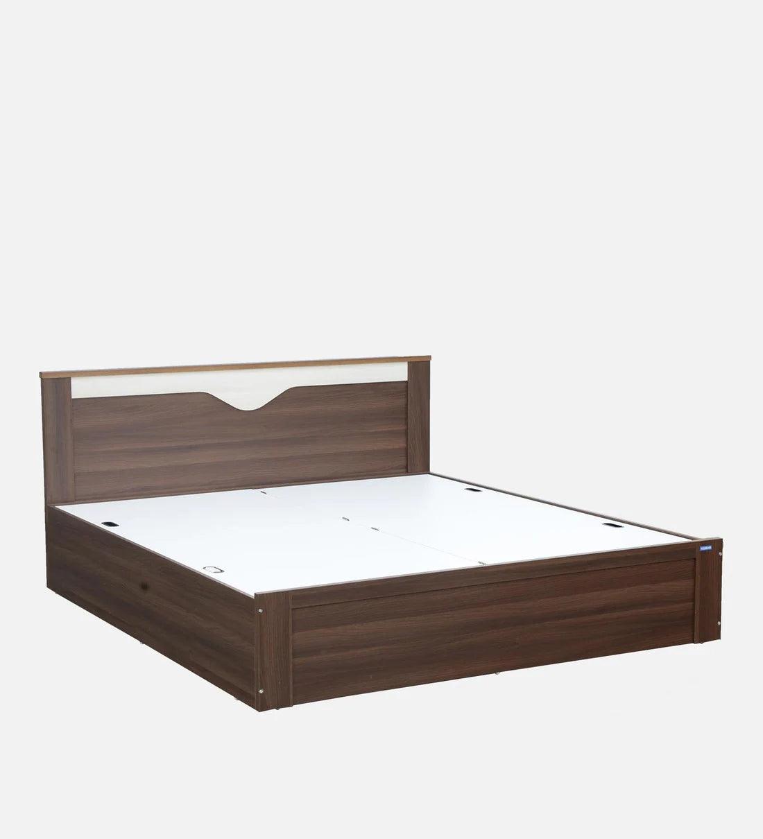 Crescent King Size Bed in Dark Acacia Finish with Box Storage - Ouch Cart