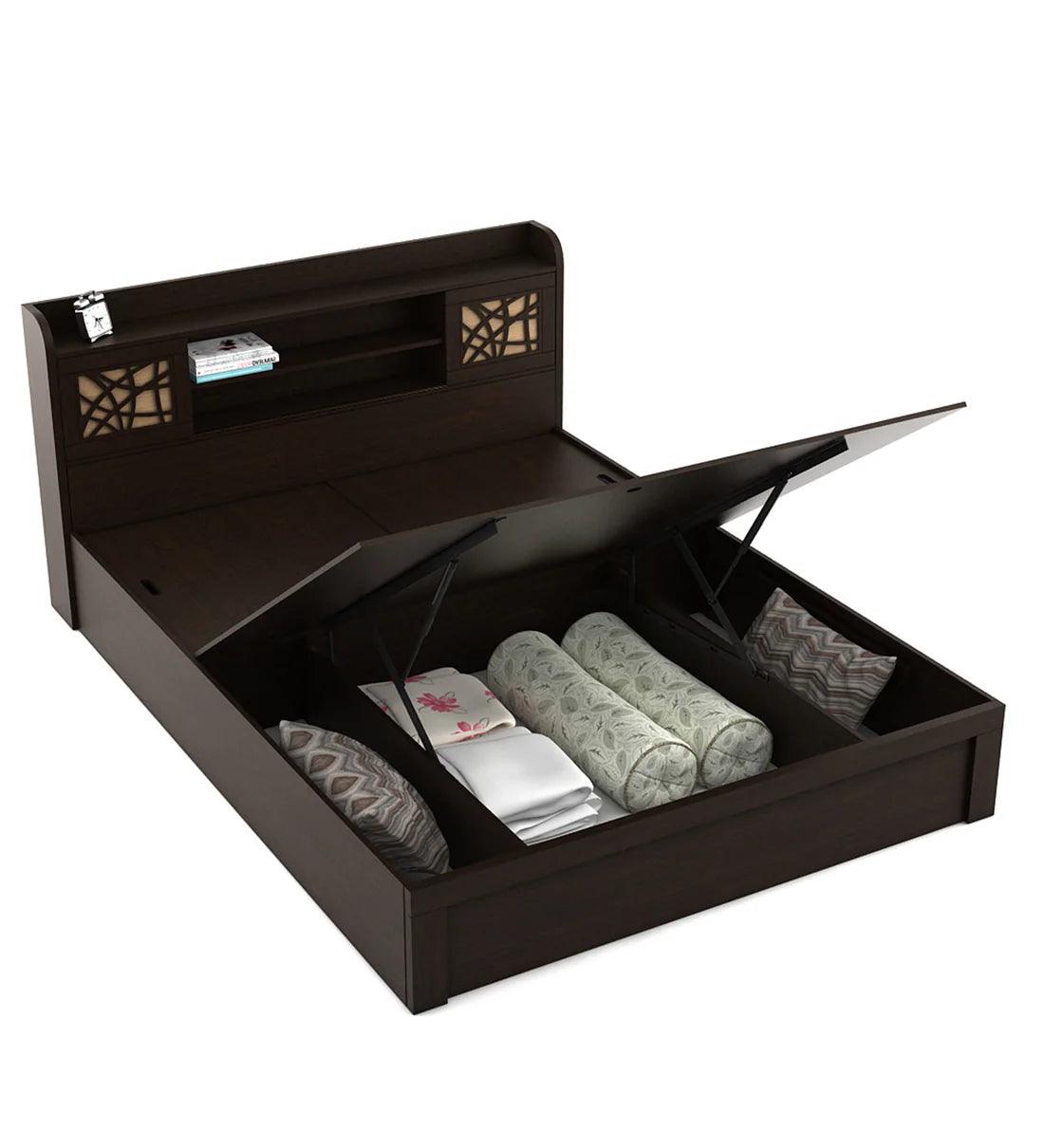 Mayflower King Size Bed in Vermount Woodpore Finish with Hydraulic Storage - Ouch Cart