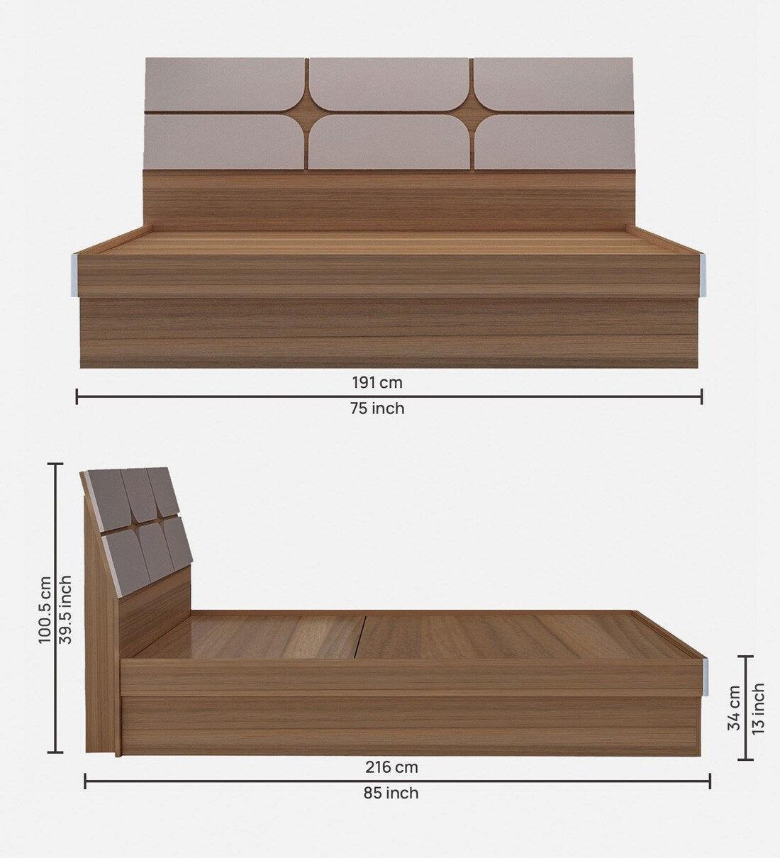 Bromo King Size Bed in Teak Finish with Hydraulic Storage - Ouch Cart