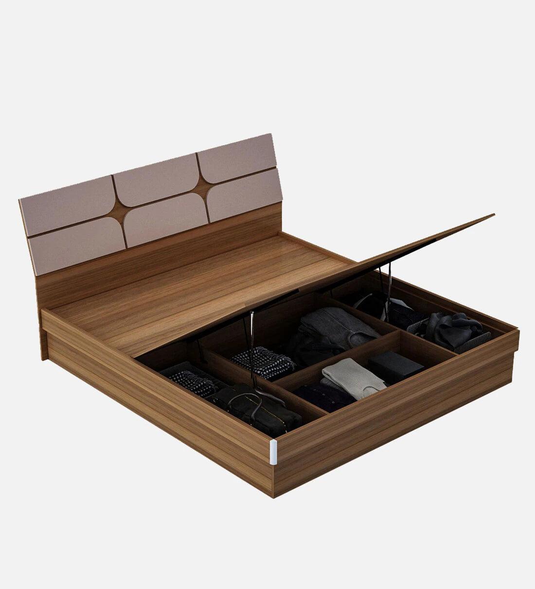 Bromo King Size Bed in Teak Finish with Hydraulic Storage - Ouch Cart