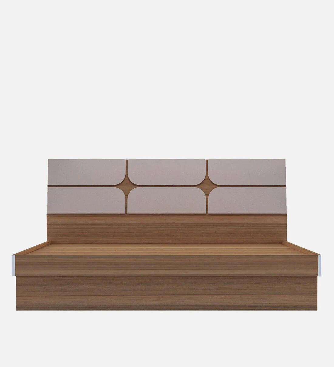 Bromo King Size Bed in Teak Finish with Hydraulic Storage - Ouch Cart