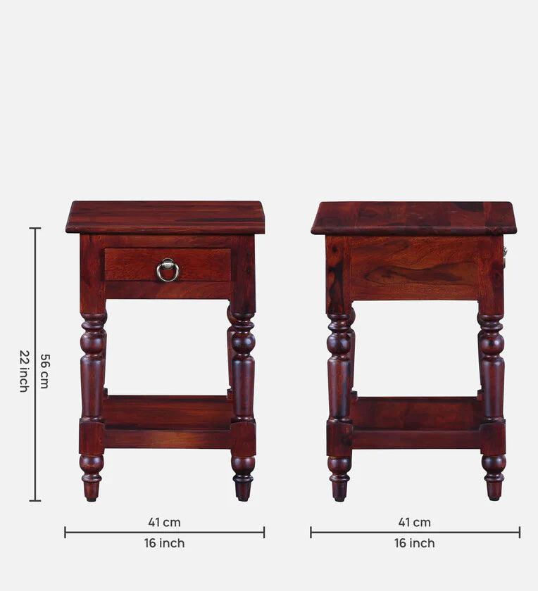 Sheesham Wood Night Stand In Honey Oak Finish - Ouch Cart