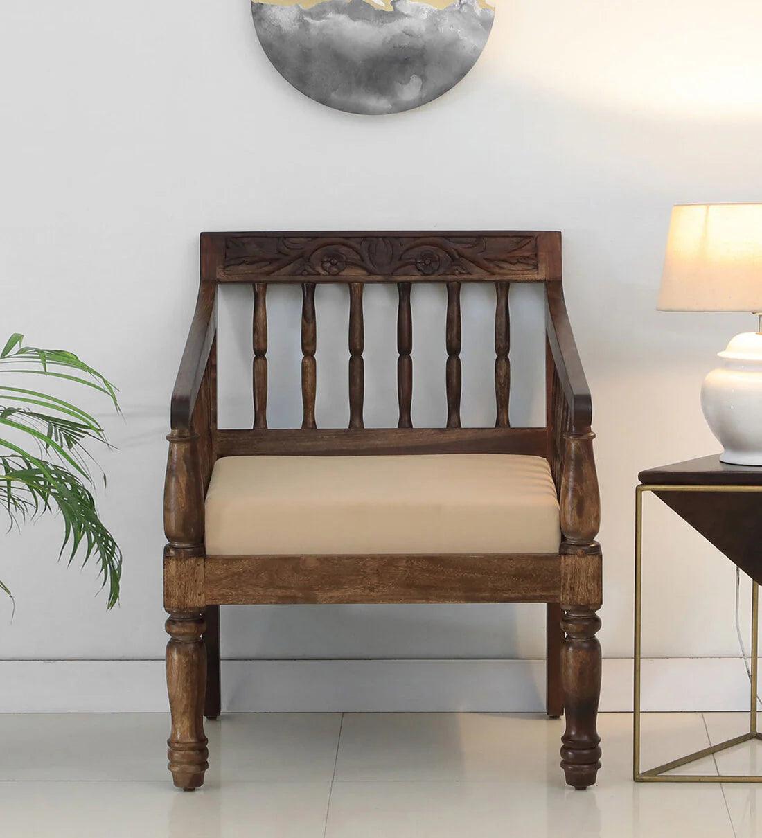 Sheesham Wood 1 Seater Sofa In Provincial Teak Finish - Ouch Cart