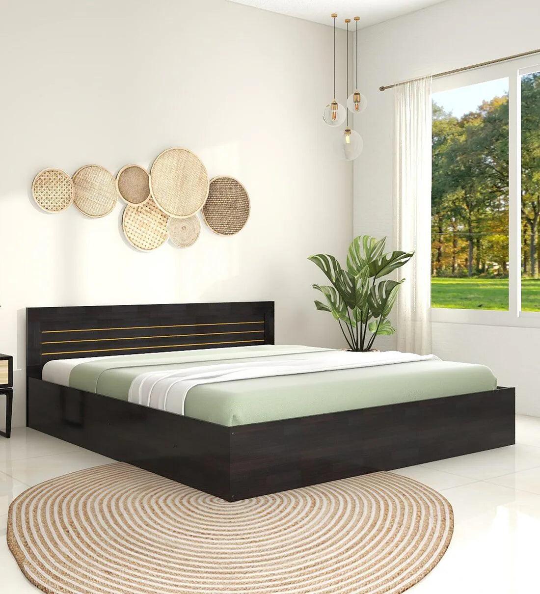 King Size Bed in Wenge Finish with Storage, image size:1100x1210