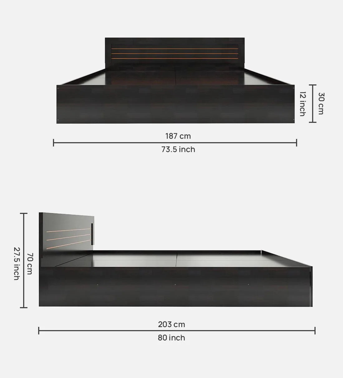 King Size Bed in Wenge Finish with Storage