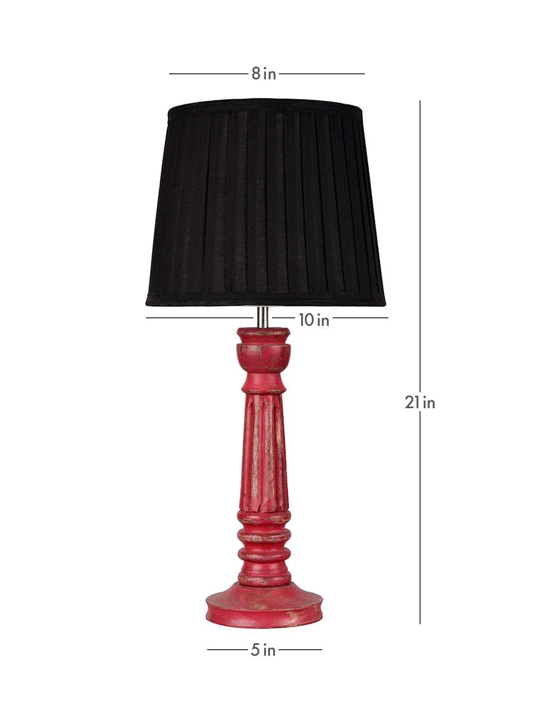 Wooden Pillar Pink lamp with pleeted Black Soft Shade - Ouch Cart