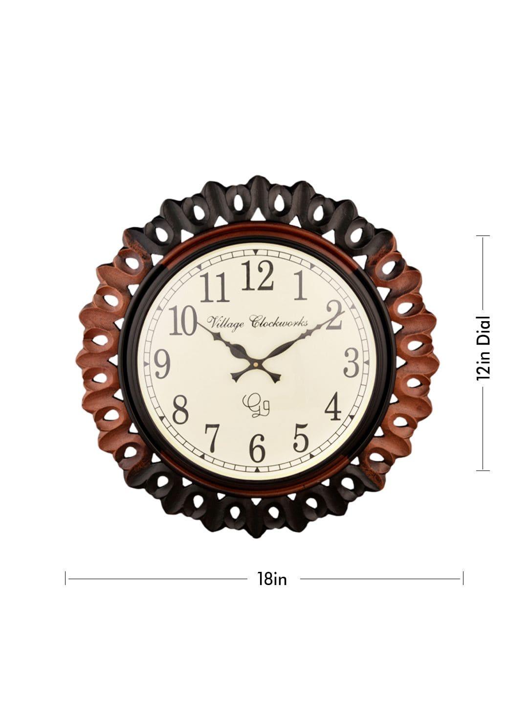 Round Wooden Carving 18 Inches Wall Clock - Ouch Cart