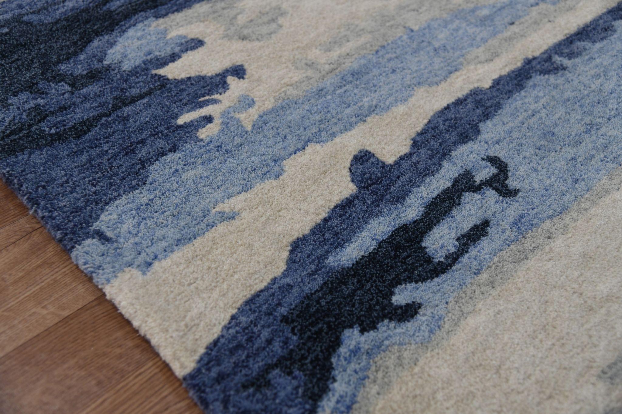 Navy Wool & Viscose Abstract 4x6 Feet Hand-Tufted Carpet - Rug - Ouch Cart