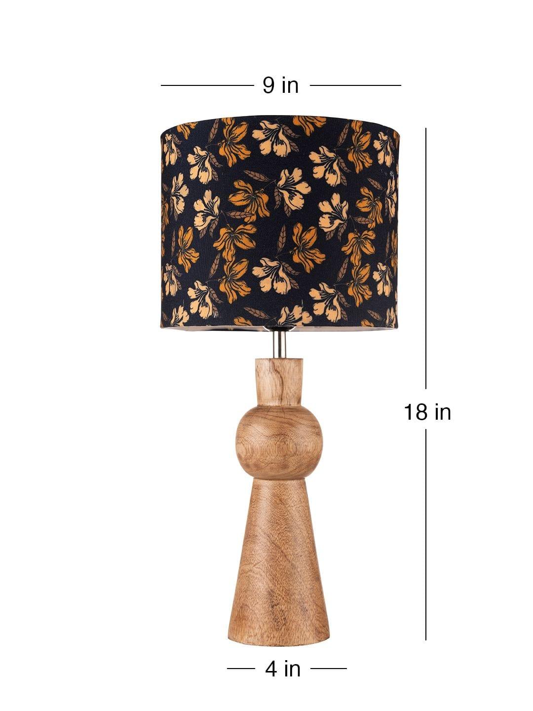 Wooden Skirt Lamp with Multicolor Black Floral Shade - Ouch Cart