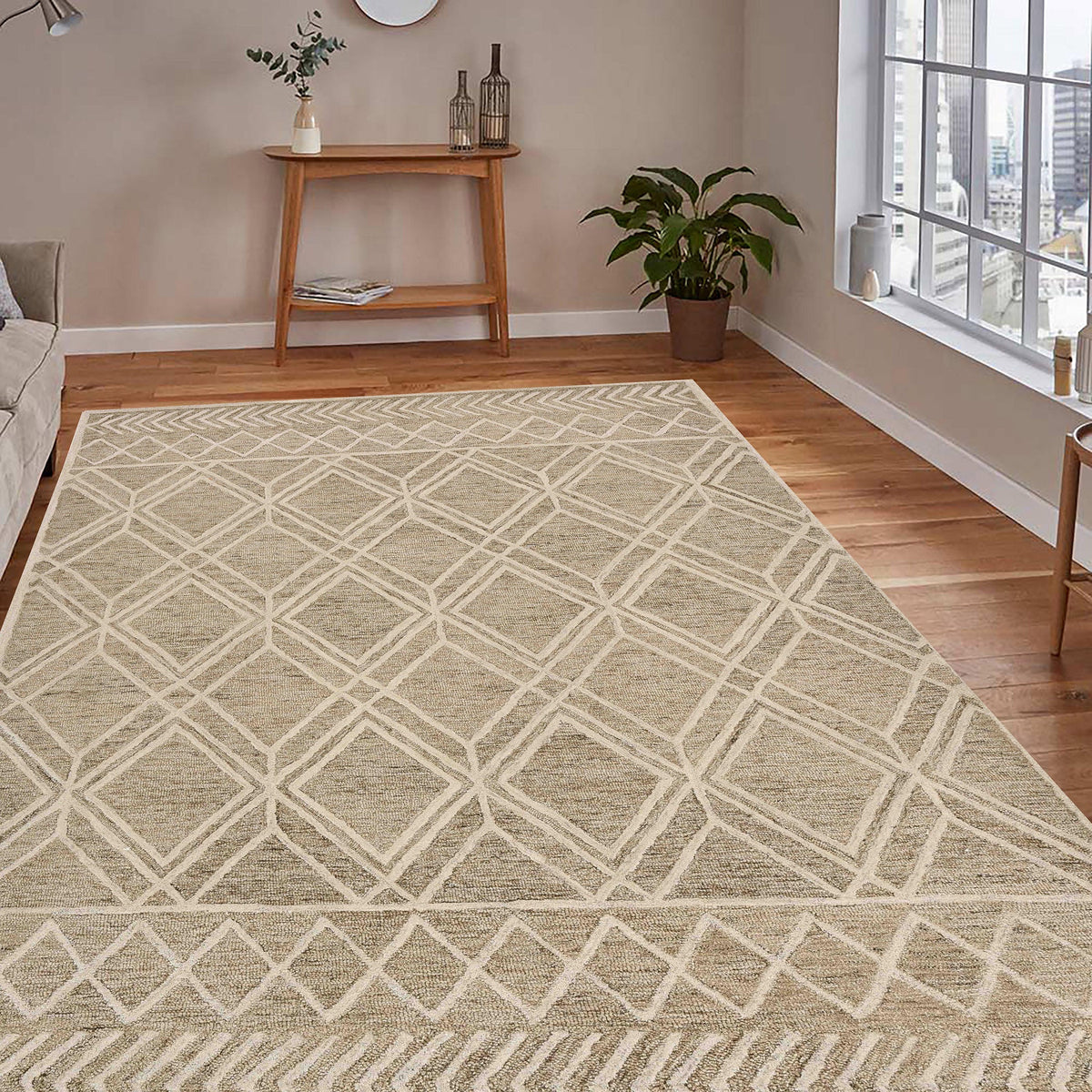 Handmade Indian Premium Wool Rug, comfortable and stylish Rug, 8x10 Feet, Anti-Skid & Anti Slip Backing Carpet , Ideal for Bedroom, Living Room, Dining Room, Kids Room, Office, Saraswati Global Rug. Saraswati Global