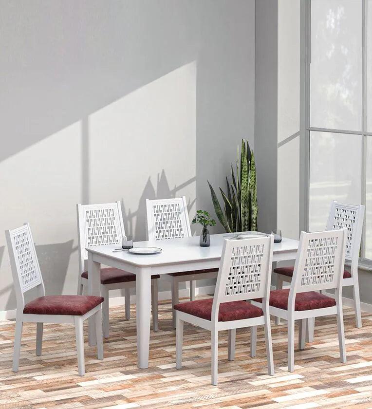 Solid Wood 6 Seater Dining Set in White Finish at OUCH CART