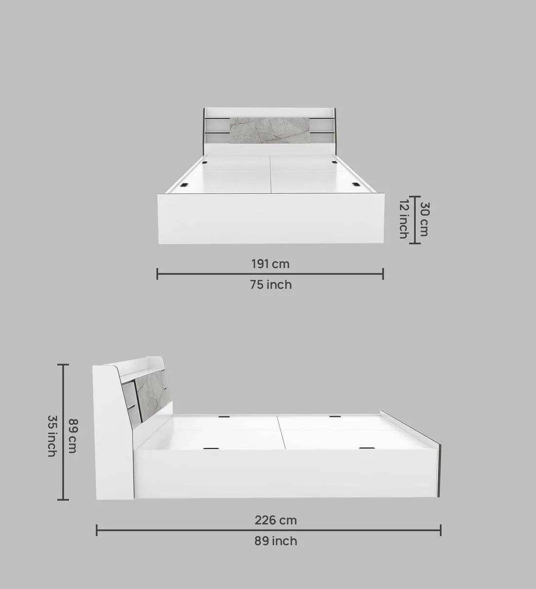 King Size Bed in White Finish with Box Storage