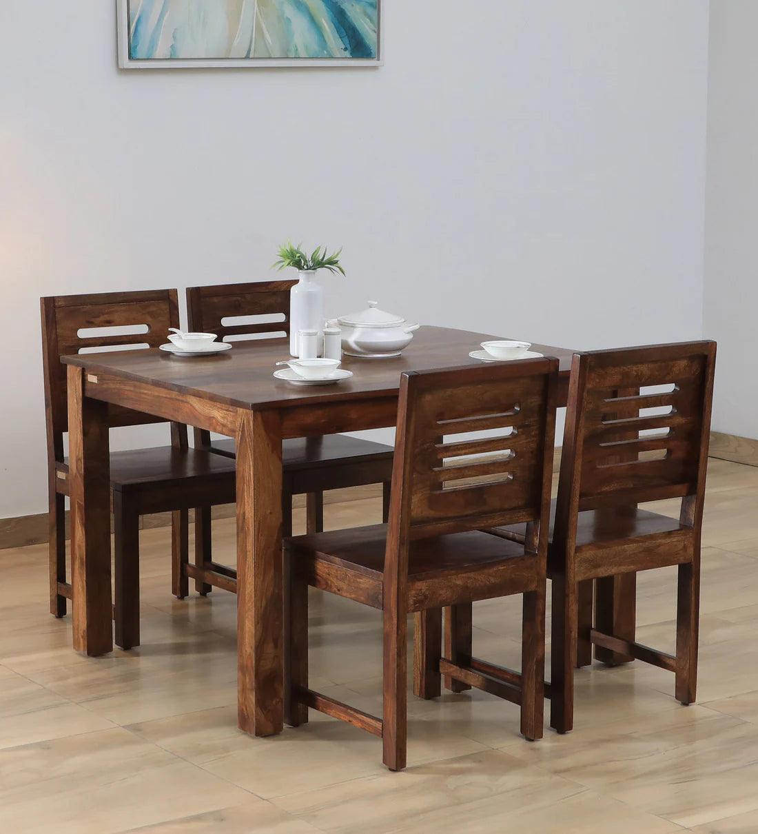 Sheesham Wood 4 Seater Dining Set in Scratch Resistant Provincial Teak
