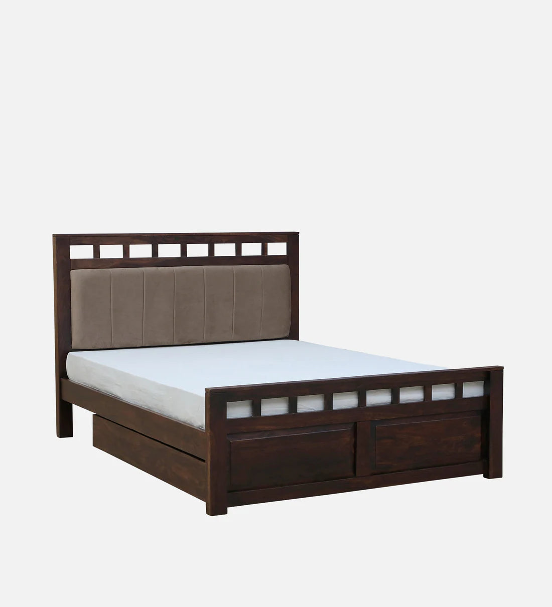 Sheesham Wood King Size Bed In Scratch Resistant Provincial Teak Finish With Drawer Storage