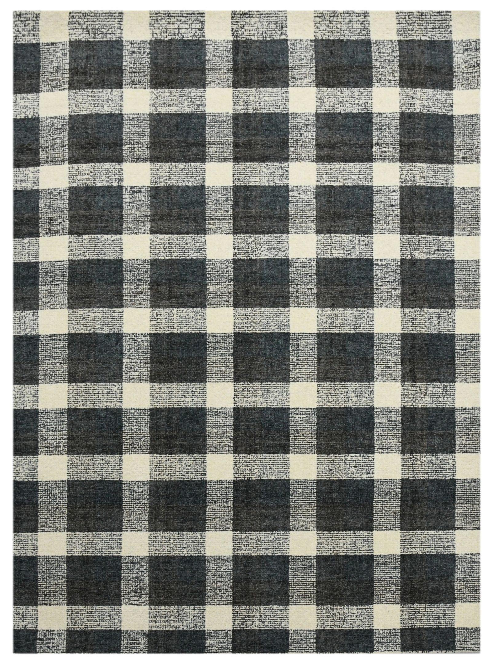 Charcoal Wool Tartan 8X10 Feet Hand-Tufted Carpet Rug - Ouch Cart