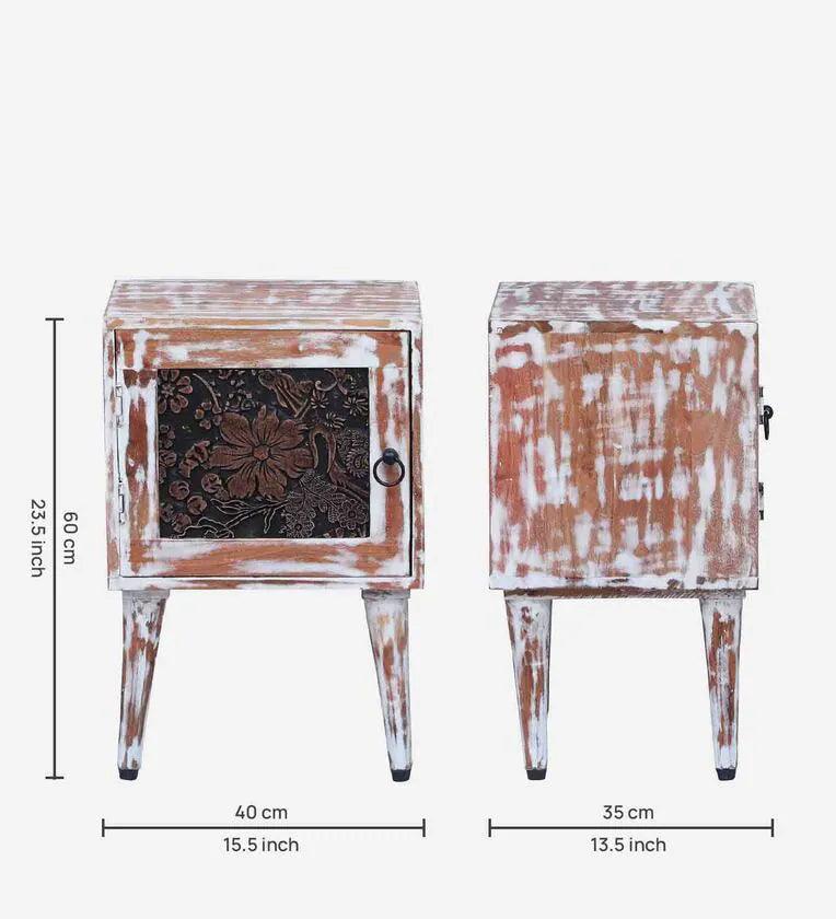 Solid Wood Bedside Table In White Distress Finish - Ouch Cart