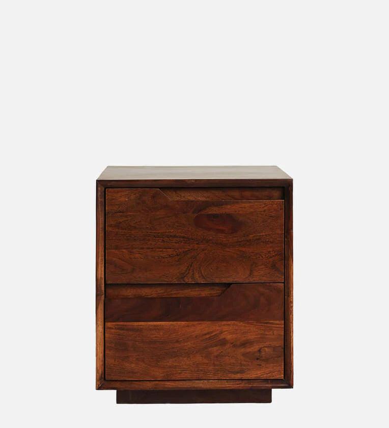 Solid Wood Bedside Table With Drawers in Walnut Finish - Ouch Cart