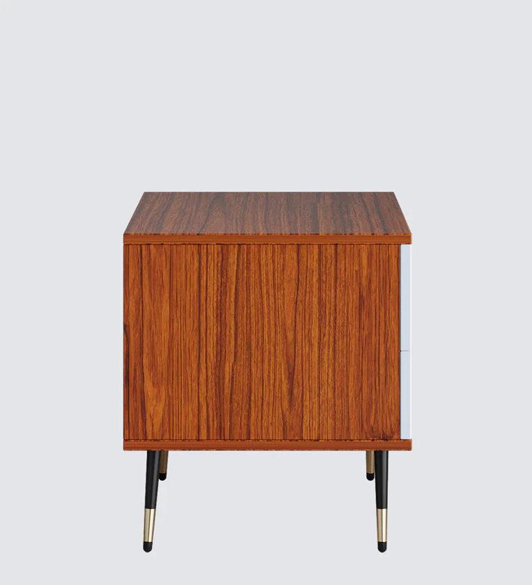 Bedside Table in Natural Teak & Cold White Finish - Ouch Cart