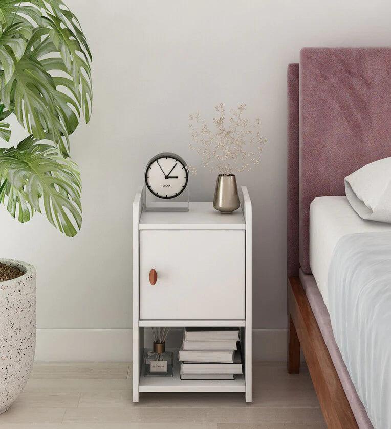Bed Side Table In Frosty White Finish - Ouch Cart