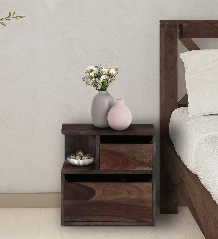 Sheesham Wood Lhs Bedside Table In Warm Chestnut Finish With Drawers - Ouch Cart