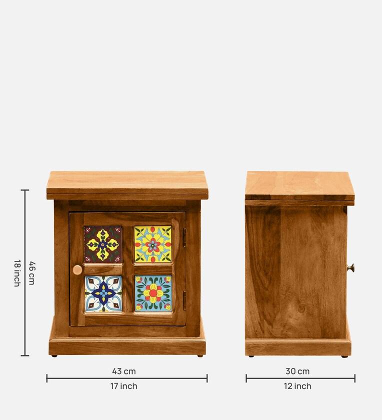 Sheesham Wood Bedside Table (Rhs Door) In Rustic Teak Finish - Ouch Cart